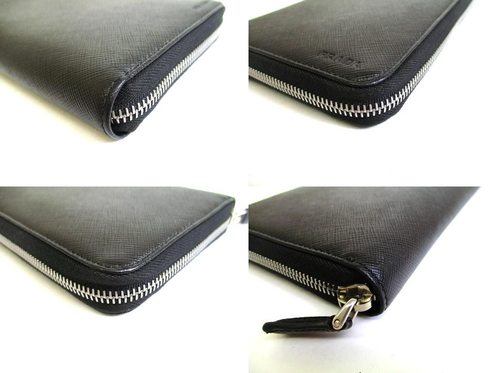 Authentic PRADA Saffiano Black Leather Round Zip Long Wallet 2ML220 #b290  Open Box