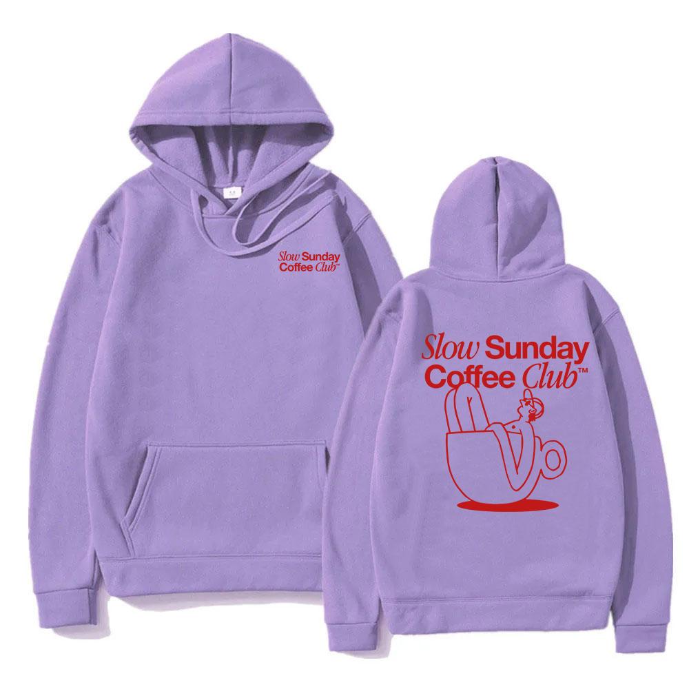 Slow Sunday Coffee Club Hoodie Lustige Herren Hoodies Harajuku Ästhetische Kleidung Unisex Streetwear Fleece Pullover Sweatshirt Vintage
