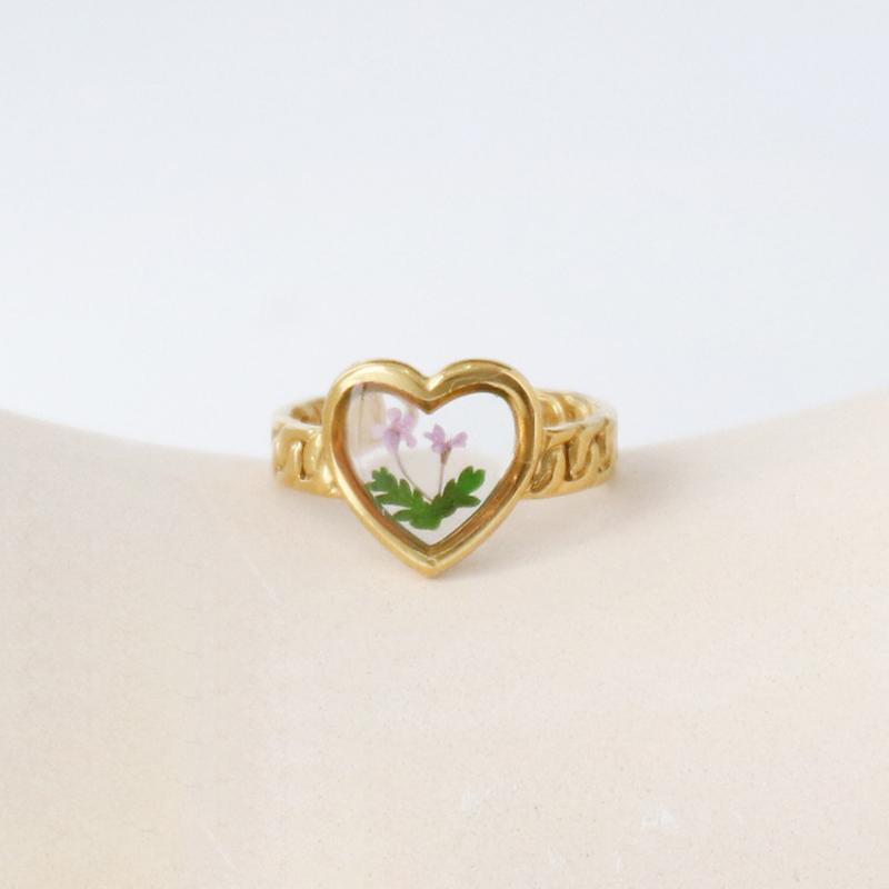 

Stainless Steel Dried Flower Love Heart Ring For Women Flower Open Finger Ring Jewelry Wedding Band Gift A9