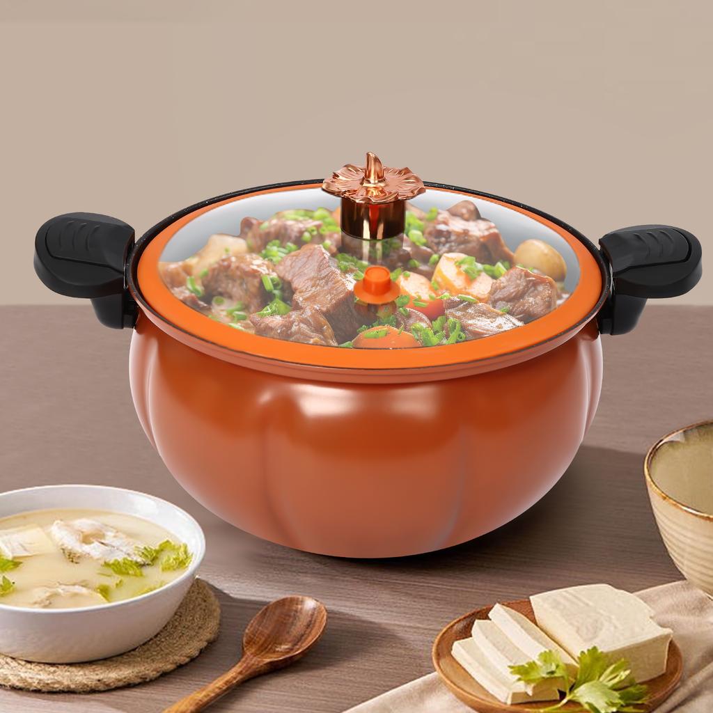 8L Micro Pressure Cooker, Pumpkin-Shaped Non-Stick Pressure Pot with Transparent Lid, Small Gas Pressure Cooker for Home
