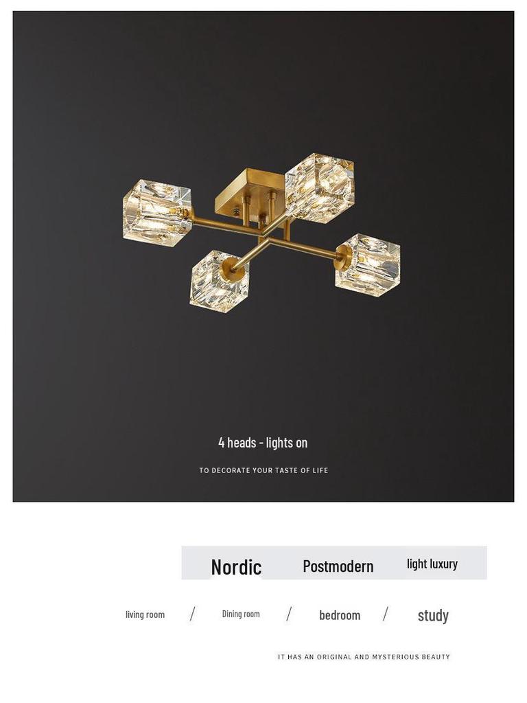 Nordic Luxury All-Copper LED Ceiling Lamp with Crystal Design