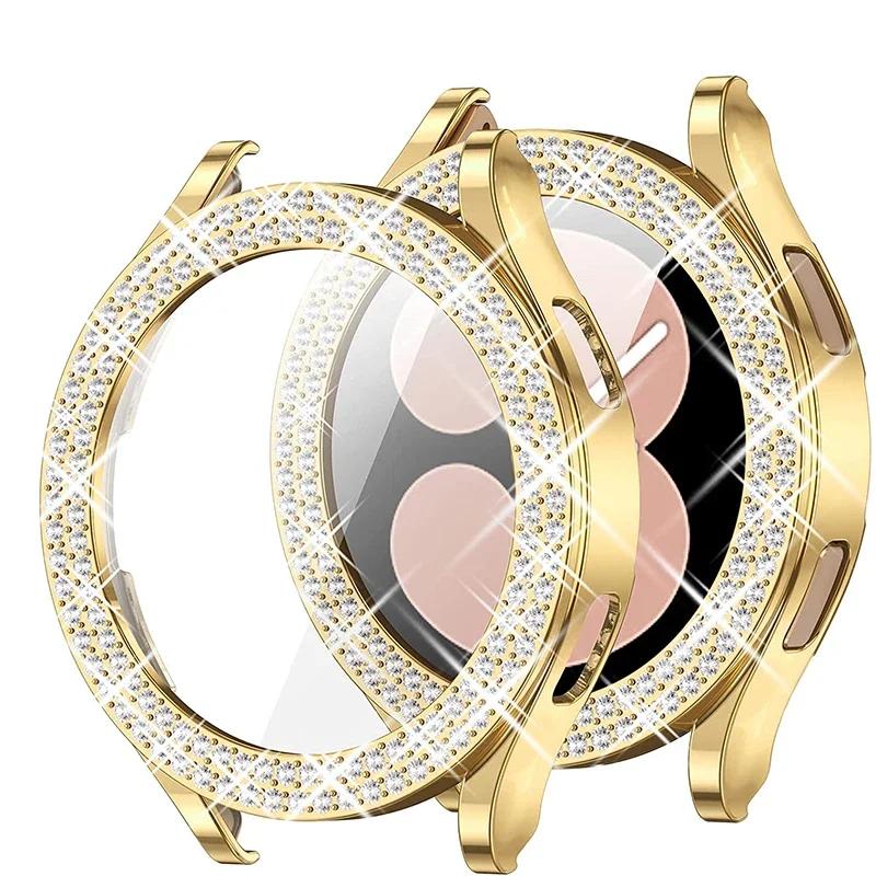 Fashion Bling Case for Samsung Galaxy Watch 6 4 Case 40mm 44mm Accessories Two Rows Diamond bumper Galaxy Watch 5 6 40 mm Cover