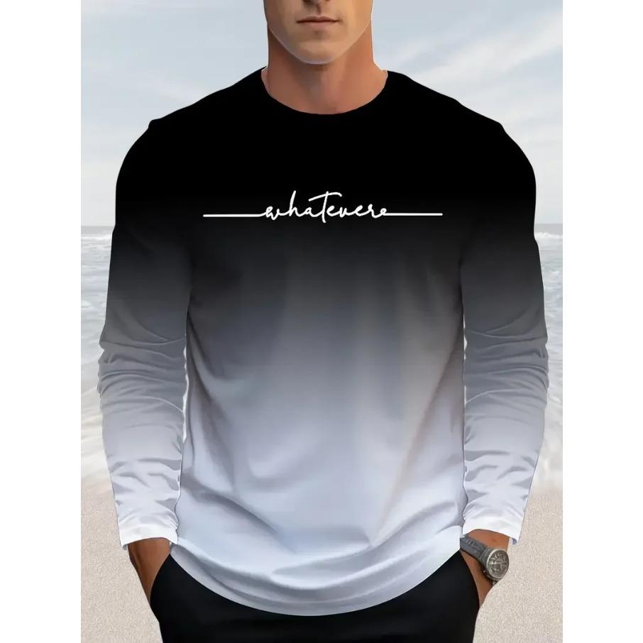 

Веселая футболка с градиентной надписью для мужчин, с длинным рукавом, повседневный осенний удобный пуловер, модный свободный топ с круглым вырезом XXL