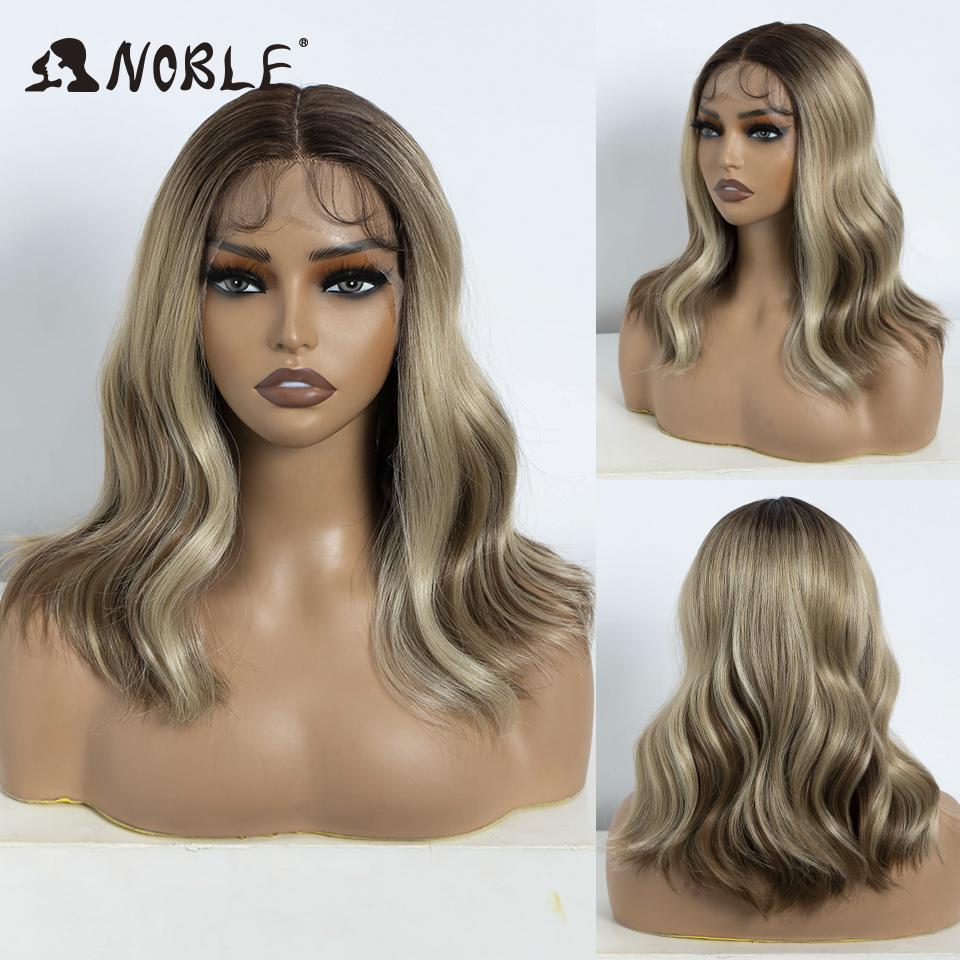 Noble Synthetic Lace Front Wig Body Wave Wig 14 Inch Middle Part Lace Wigs For Women Lace Front Wig Ombre Blonde Golden Wig