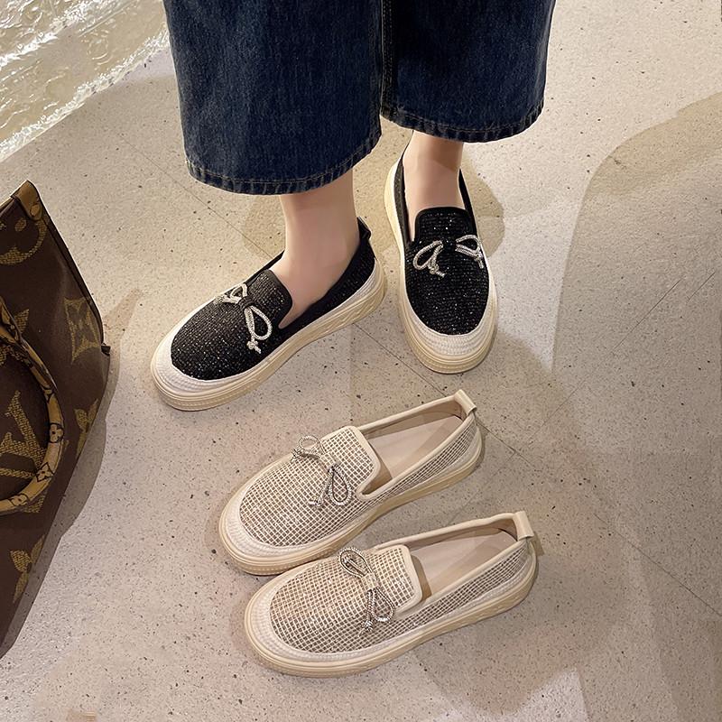 Fashion Korean Shoes Round Toe Casual Female Sneakers Dress Flats Women Loafers With Fur 2025 New Summer Slip-on Fashion Leisure