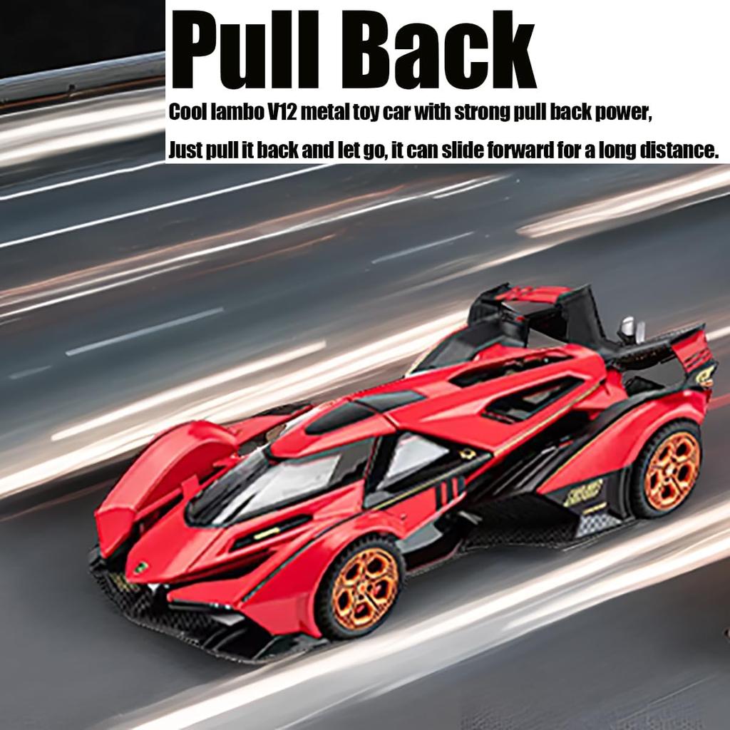 1/32 Toy Cars Lambo V12 Race Car Toys Model Die-cast Pull Back Model with Sound and Light Toy Vehicle for 3+Year Old Boys Festival Gift Car