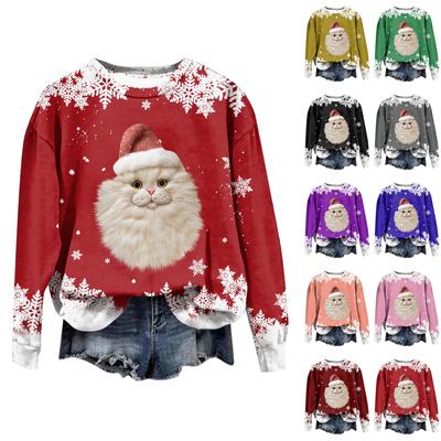 Women's Fashion Christmas Printed Long Sleeve Loose Round Neck Sweatshirt Top