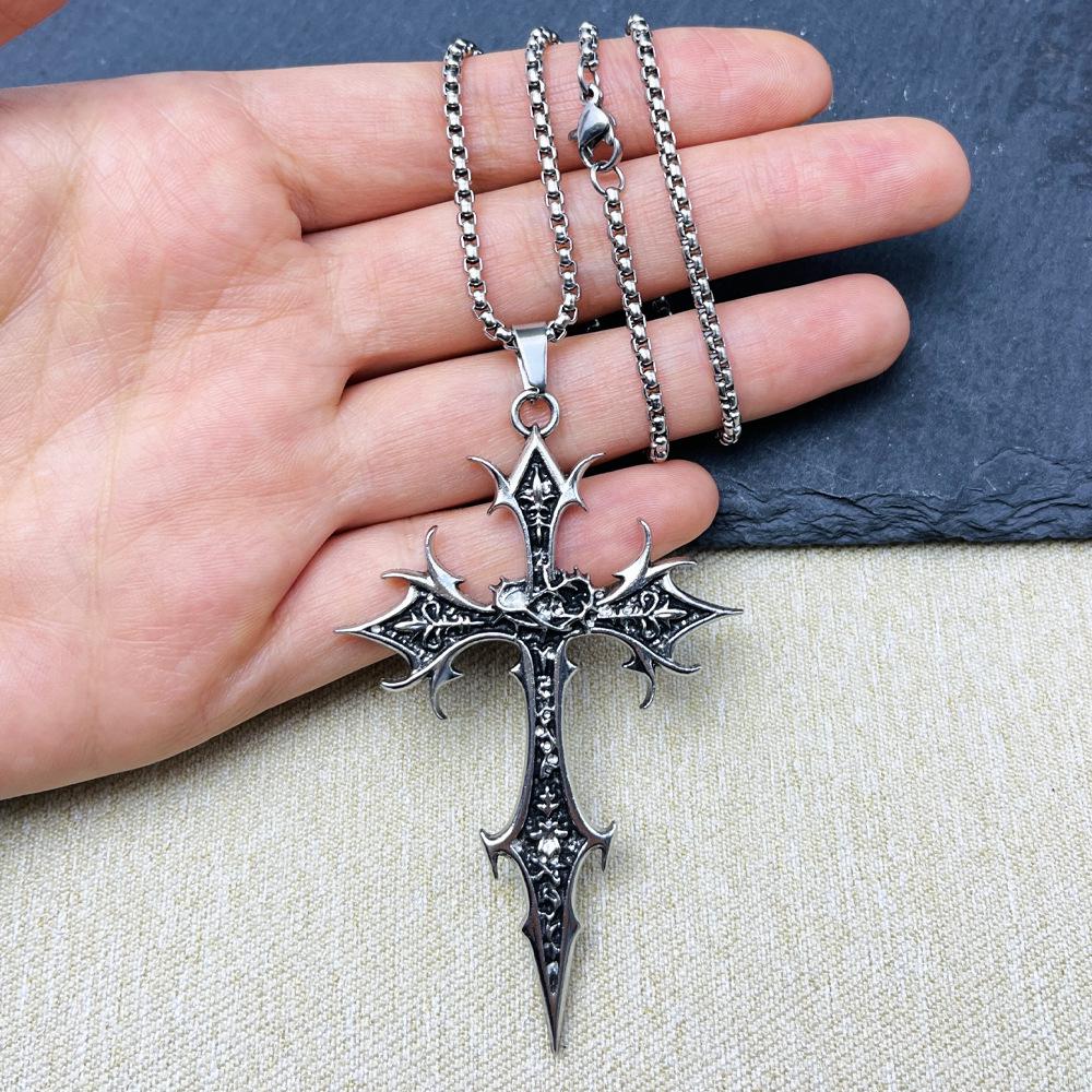 Retro Gothic Cross Pendant Necklace - Unisex Ethnic Pattern Sweater Chain