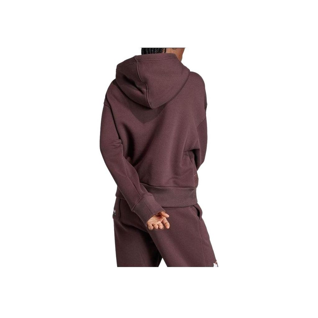 Adidas Originals Solid Color Embroidered Drawstring Hoodie Women Tops Brown IJ8275