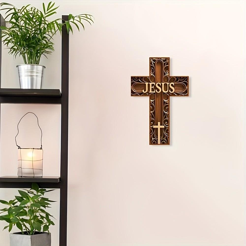 12 x 8 Inch Cross Wall Decor 2D Wooden Christians Cross Sign Wall Art Decor Faith Love Blessed Wall Mounted Cross
