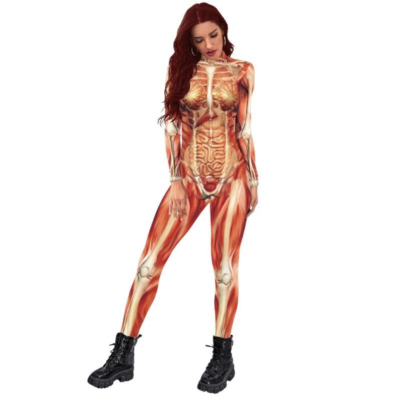New Fashion Long Sleeve Human Body 3D Printed Adult Bodysuit 2024 Anime Cosplay Costumes Women Sexy Slim Elastic Zentai Jumpsuit