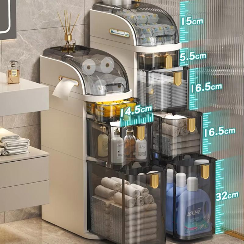 Slim Bathroom Storage Cabinet - Compact Side Cabinet with Drawer-Type Toilet Organizer Plastic Narrow Gap Storage for Bathrooms