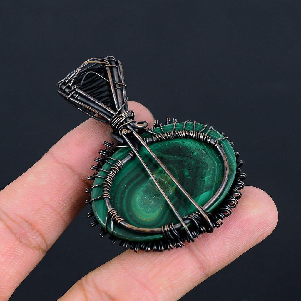 Double Tree Of Life Malachite Gemstone Copper Wire Wrap Beauteous Handmade Jewelry Pendant For Her