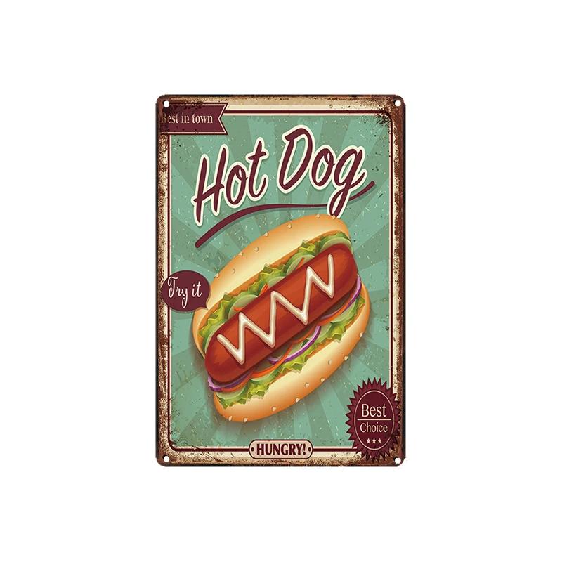 Cupcake Hot Dog Ice Cream Burger Tin Signs Metal Plate Iron Paintings Kitchen Dessert Shop Retro Shabby Wall Decor Tin Plaques