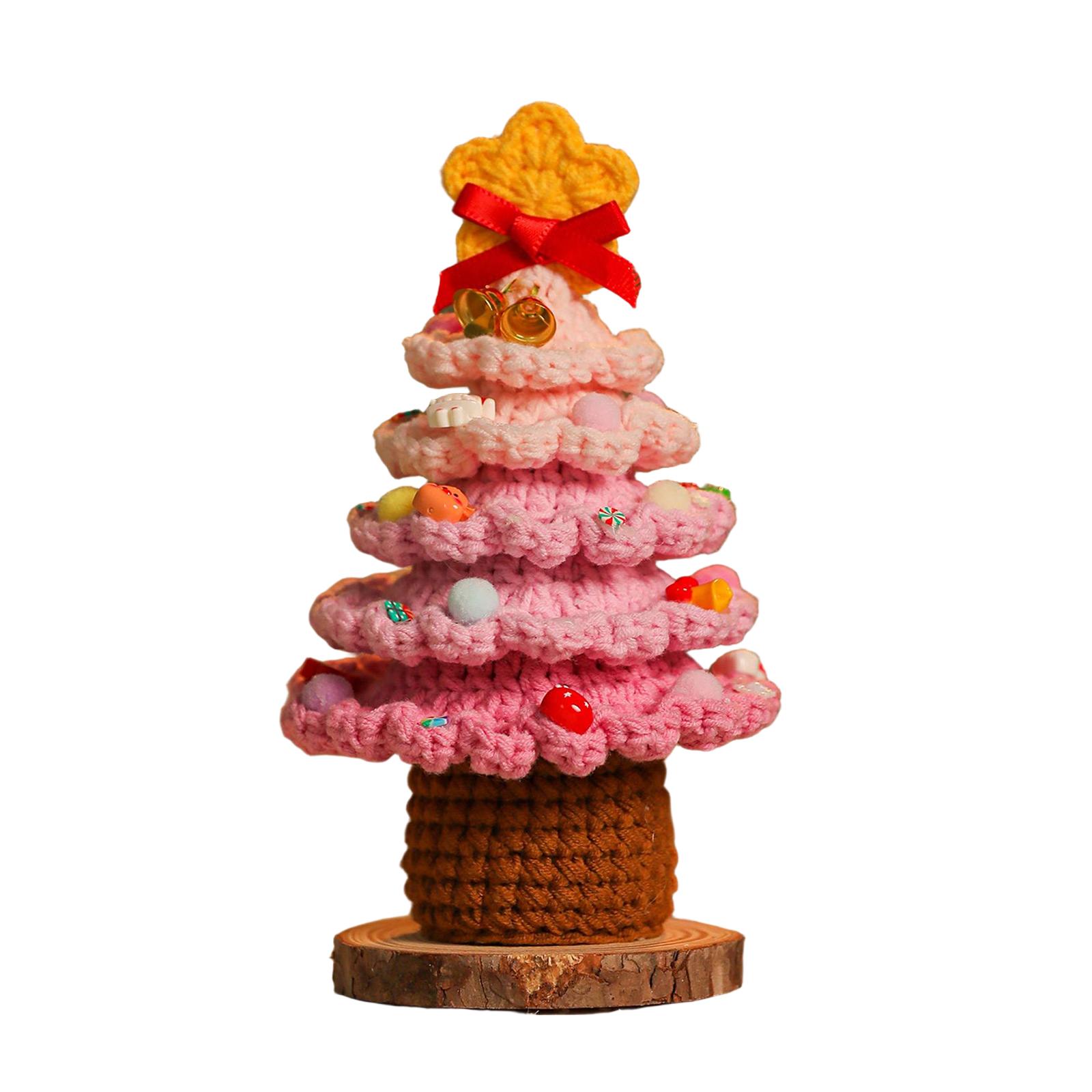 

Рождественская елка ручной работы Сделай сам Вязаные крючком рождественские елочные украшения с деревянной подставкой Мини-рождественская елка Подарок Праздничные украшения One Size розовый