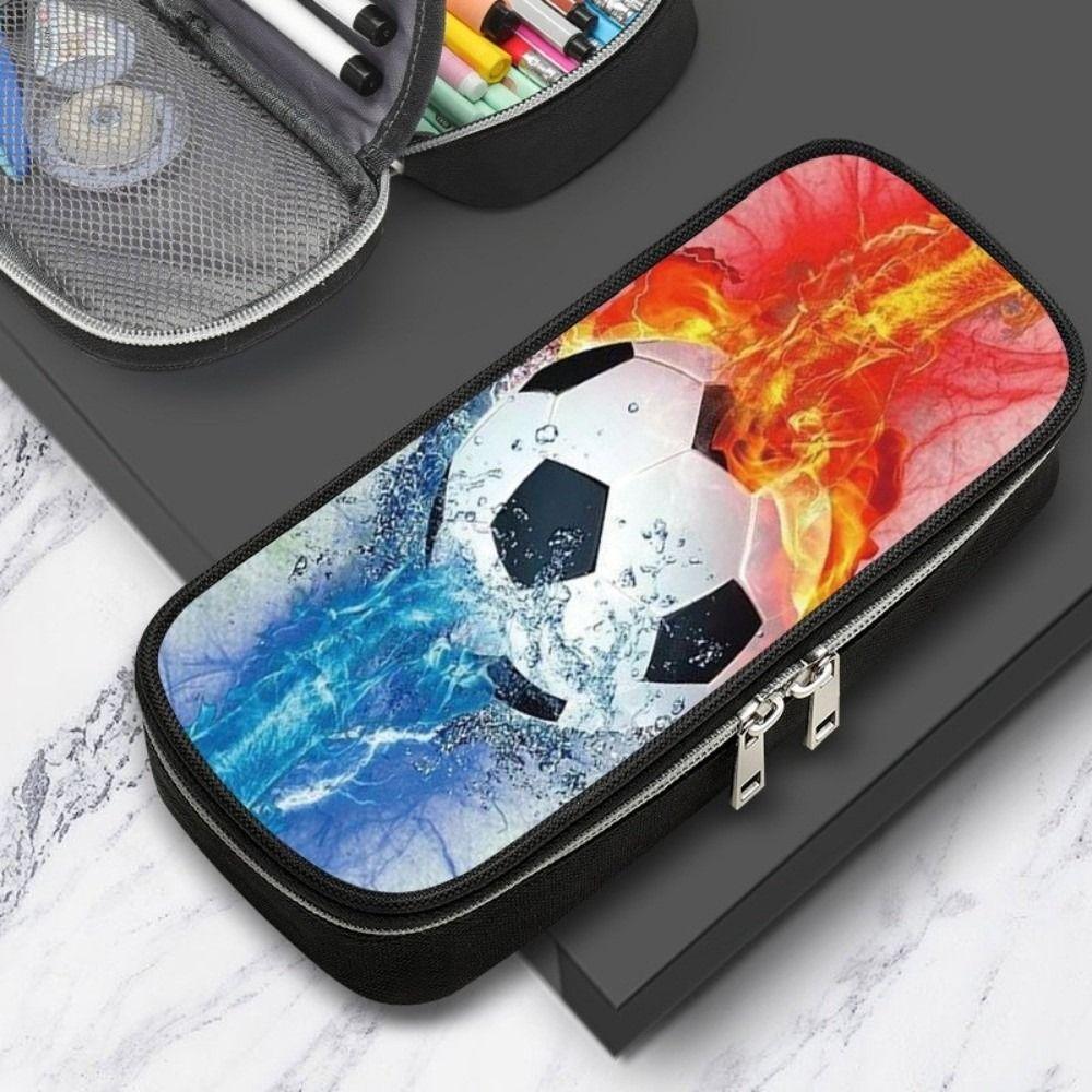 Durable Polyester Pencil Case Soccer Pattern with Zipper Soccer Pattern Pen Bag Sports Theme Multifunction Bag