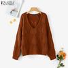 ZANZEA Autumn Women V Neck Long Sleeve Hollow Out Casual Knitted Sweaters Jumpers