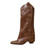 Summer new retro small square head western boots women's brown rivet trouser tube boots versatile thick heel boots