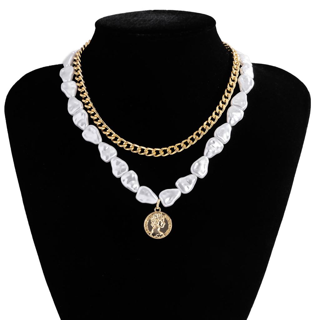 Baroque Special-shaped Pearl Two-piece Set Necklace, Street Auction Alloy Pendant Neck Chain.