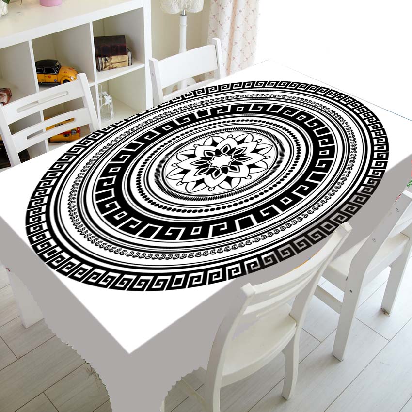 Tischdecke mit ovalem Muster in Schwarz und Weiß, für Zuhause, Esstisch, Couchtisch, Dekoration, Picknick, rechteckige, wasserdichte Tischdecke