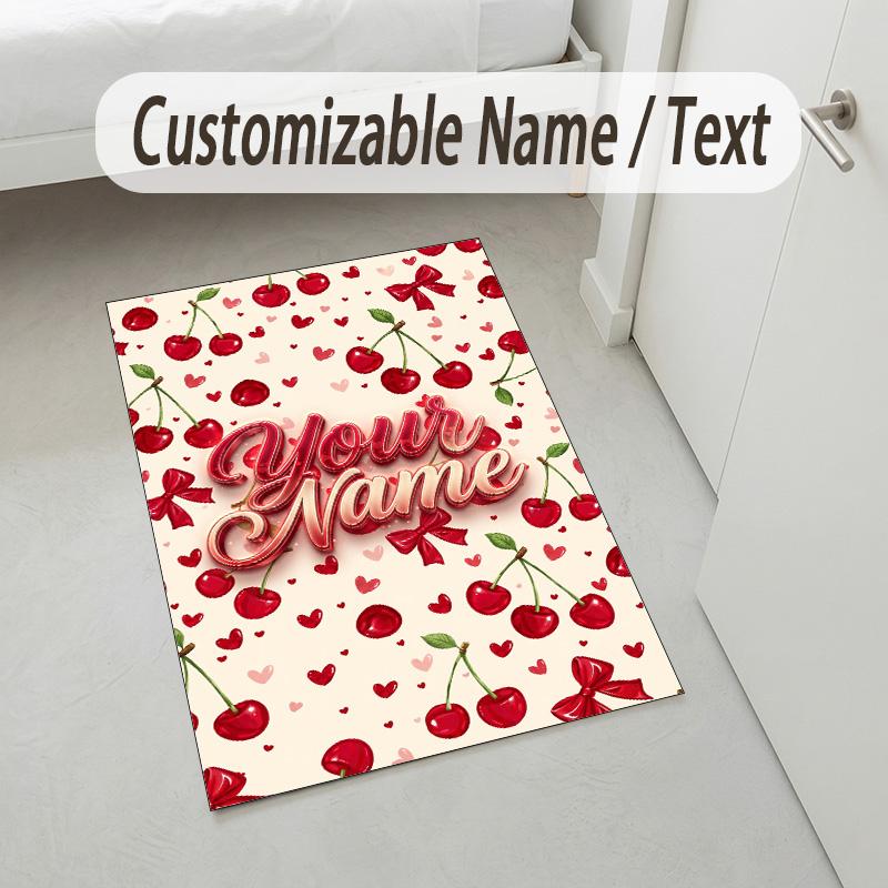 Floral Garden Theme Crystal Velvet Rug Personalized Custom Name Text Soft Floor Mat Home Decor