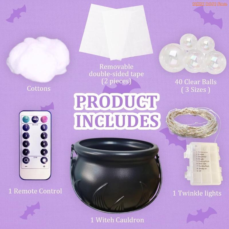 K1AE Glowing Witches Cauldron Bubble Maker For Halloween Decors Remote Control 8 Modes