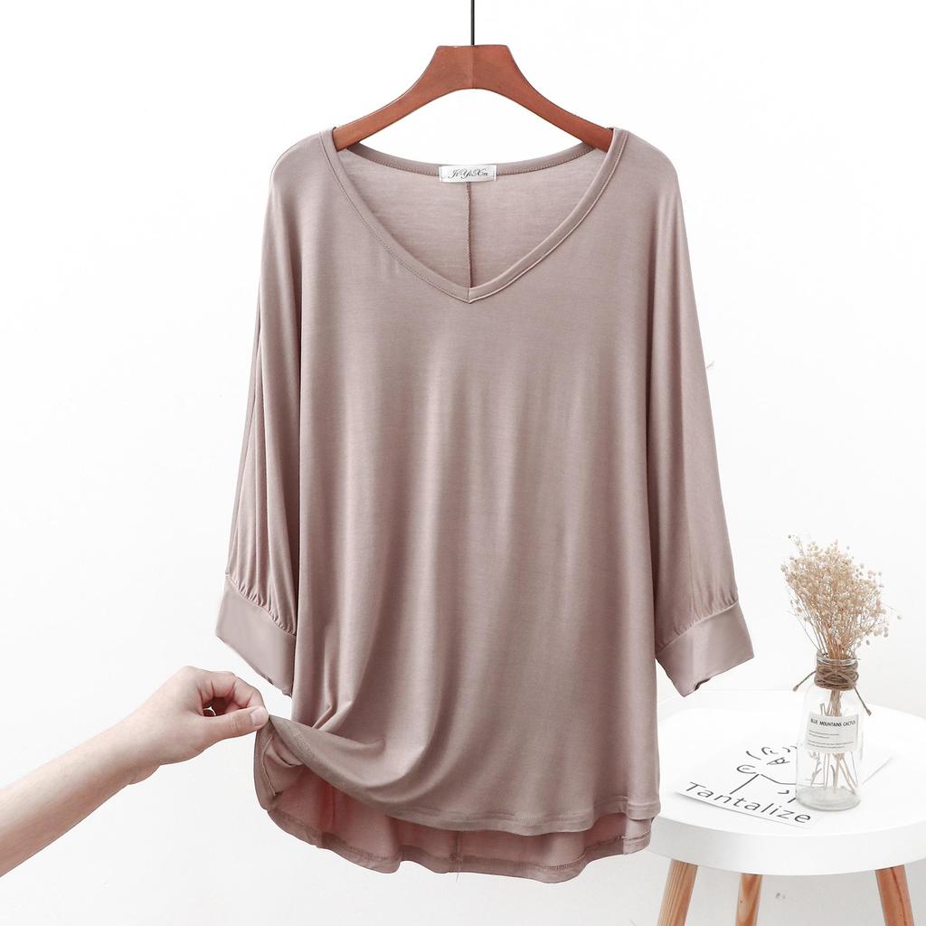 Korean Style V-Neck Batwing Sleeve Loose Top for Autumn and Spring