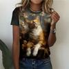Mode Femme Col Rond Manches Courtes Impression Animale Colorée 3D T-shirt à Manches Courtes et Col Rond Animal