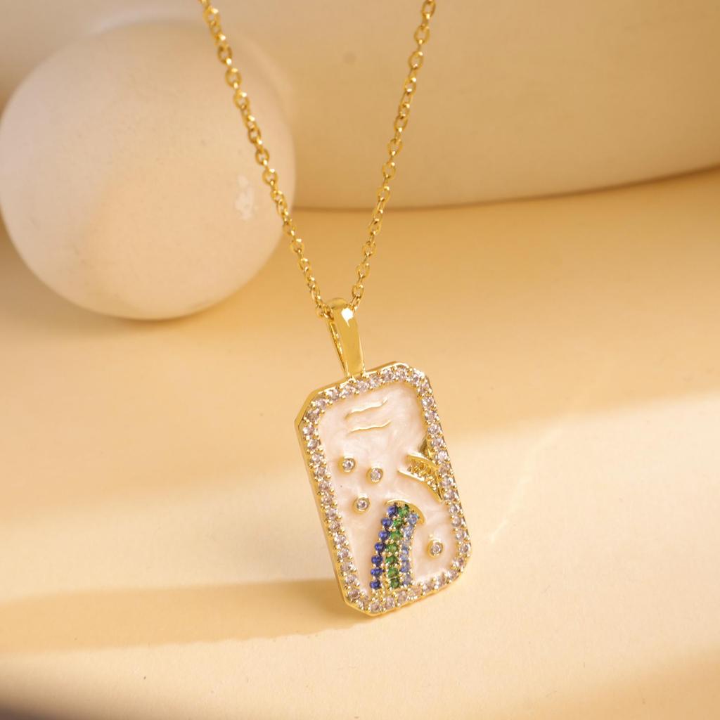 Colored Zircon Horoscope Necklace - European & American Style, Women's Light Luxury Accessory for Autumn/Winter