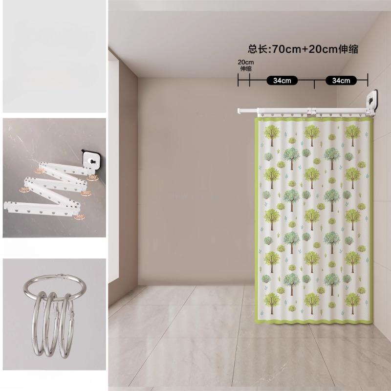 Foldable Invisible Shower Curtain for Bathroom, No Need To Drill Holes, Waterproof Partition for Bathroom Shower Water Curtain