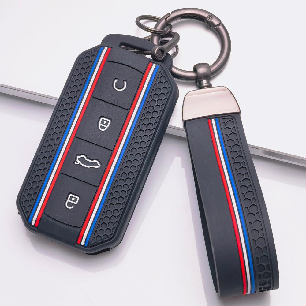 Key Fob Cover for Chery Tiggo with Keychain Anti-Scratch Surface Shockproof Structure Soft Grip Texture Easy Install Design Responsive Button Touch