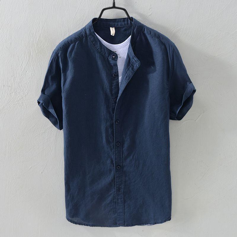 Men's Retro Japanese Linen White Lapel Short Sleeve Shirt