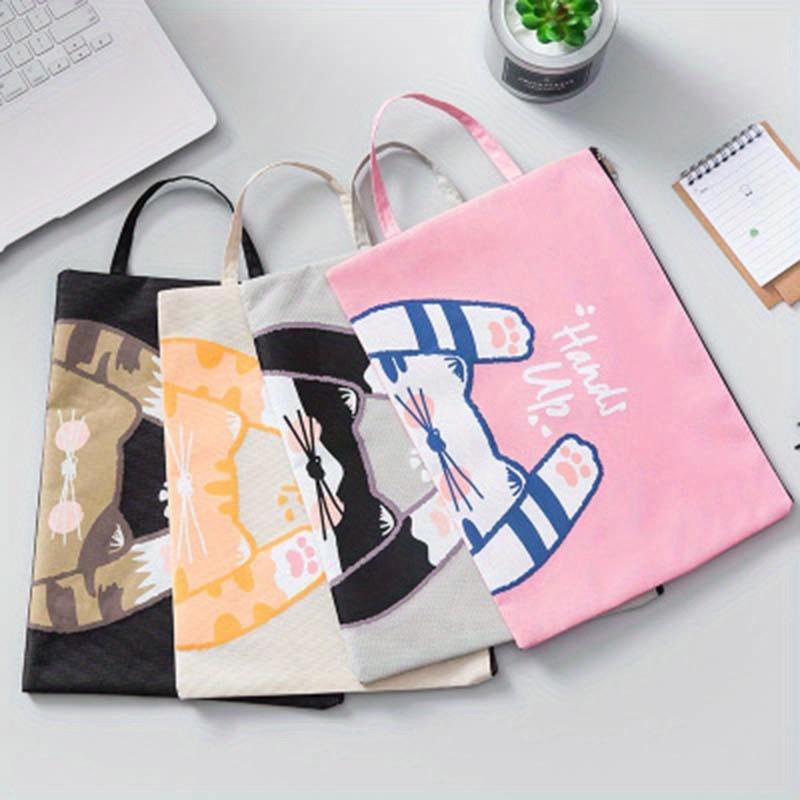 1 Stück Kreative Tragbare Cartoon Niedliche Katze Serie Canvas Reißverschluss Dokumententasche Student Schule Büro Schreibwarenbedarf