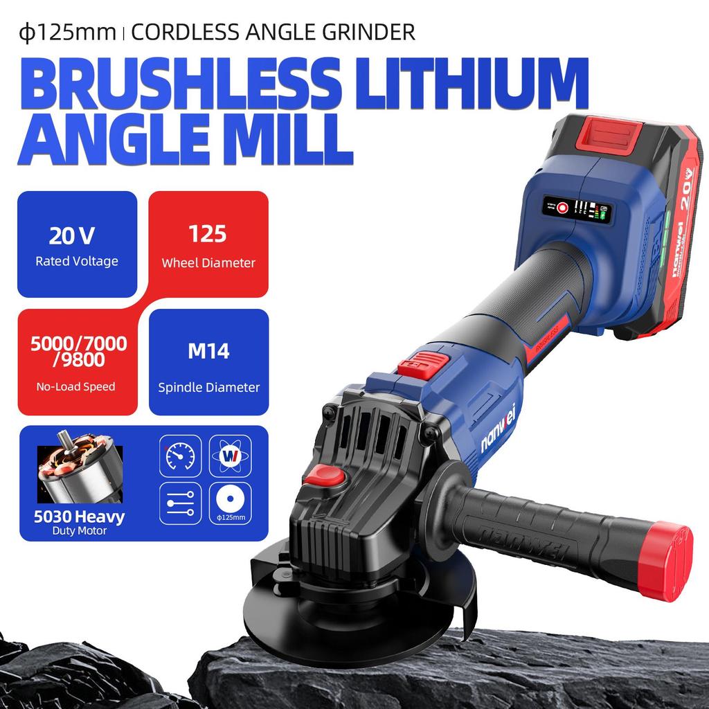 NANWEI 125 Mm Angle Grinder 5000/7000/9800 Rpm, 20 V, Brushless Motor