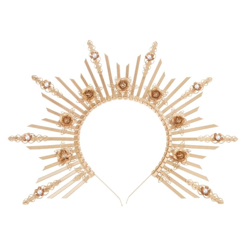 

Female Halo Headbands Tiara Crown Hairhoop Elegant Flower Headband Women Headwear Church Headdress Crown Headpiece 1