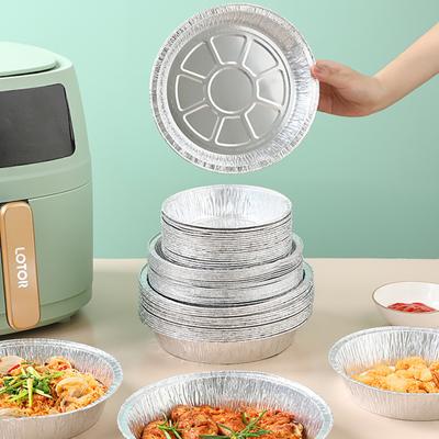 10 piezas de recipiente de aluminio resistente al calor, a prueba de aceite, antiadherente, apilable, reciclable, para almacenar, redondo, para preparar comidas, sartén de aluminio para barbacoa