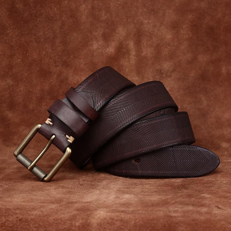 3.8Cm Wide Handmade Thickened Vegetable Tanned First Layer Cowhide Belt Men'S Genuine Leather Pin Buckle Casual Retro Denim Belt Men'S
