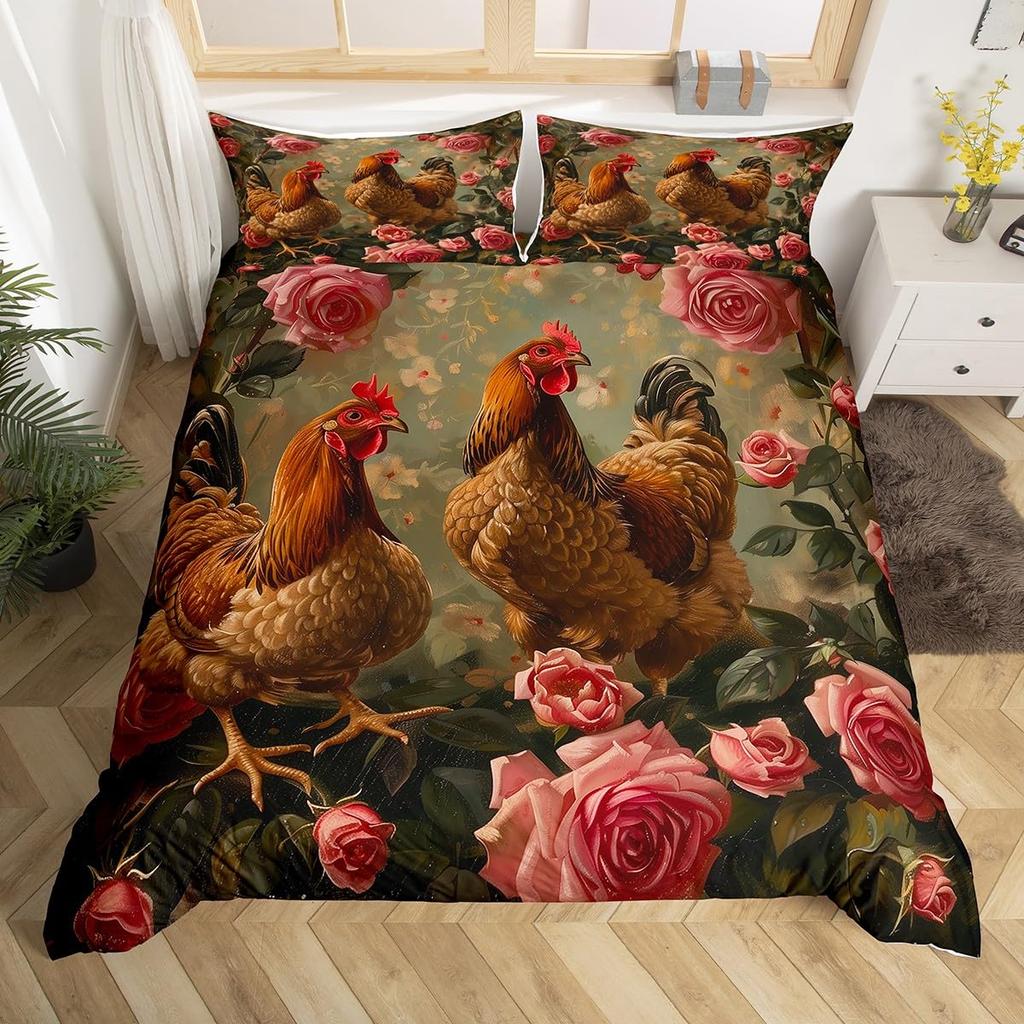 Comforter Rustic Rooster Bedding Set Farm Animal Full King Queen Size Microfiber Farmhouse Chicken With