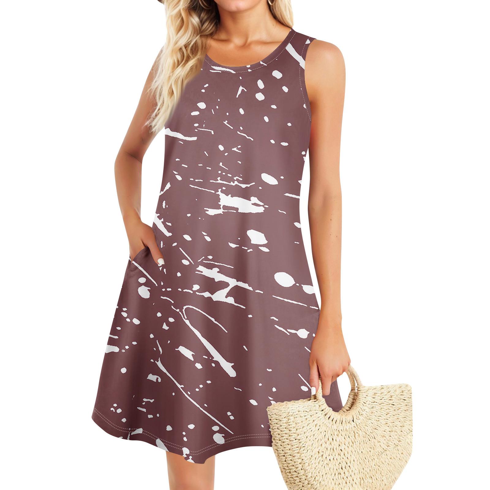 

Літні сукні для жінок, пляжні бохо, без рукавів, вінтажний друк, кишенькові футболки з потоком повітря, сарафани-майки XL світло-рожевий колір