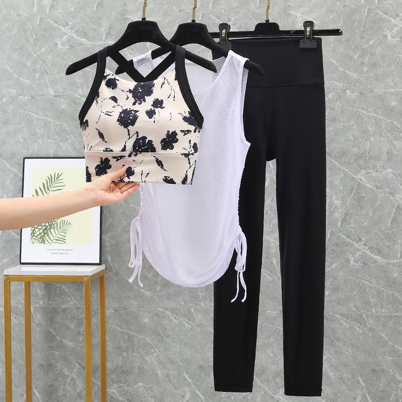 Ruched Yoga Suit Set: Yoga Top, Hip-Lifting High-Waisted Leggings, Fitness Bra
