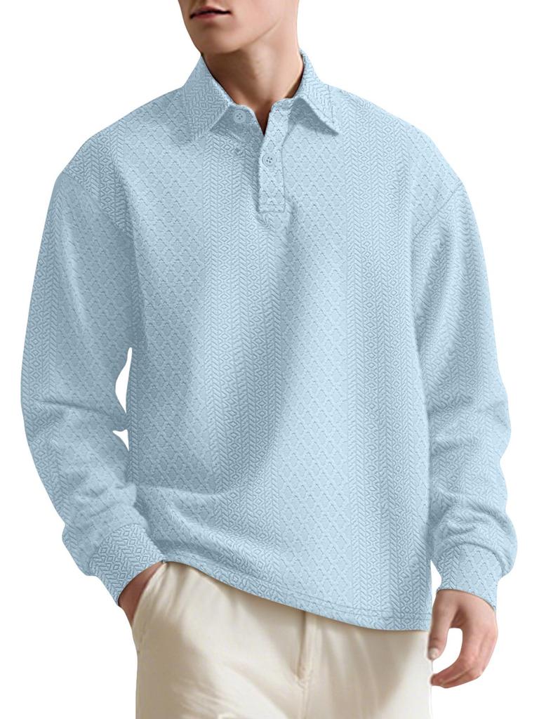 European Style Textured Jacquard Long Sleeve Polo Shirt for Men