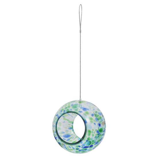 Colorful Glass Bird Feeder Fly Through Round Bird Feeder Outside Hanging Feeder to Attract Wild Birds for Garden Yard Deck Patio Decor