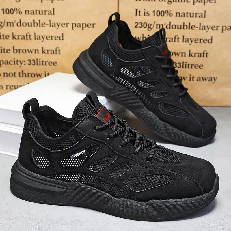 Men's Shoes Summer New Breathable Hollow Mesh Shoes Building Site Men's Non-slip Soft Bottom Sports Shoes Casual Sneakers Gray
