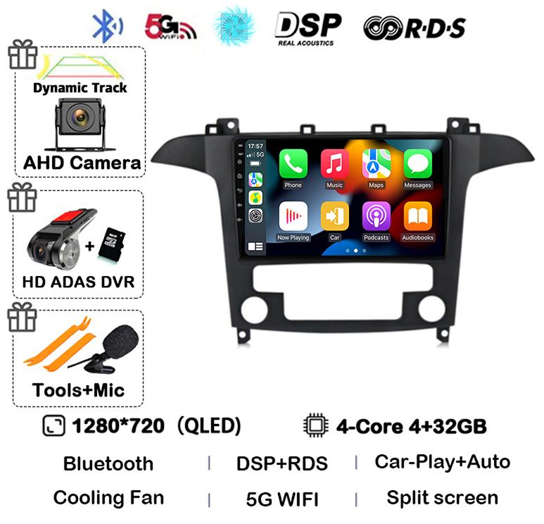 Android14 Carplay Auto For Ford S Max S-MAX 2007 2008 2009 2010 2011 - 2015 Multimedia Car Radio Player Video WIFI+4G DSP Stereo