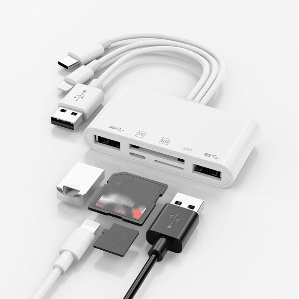 

Док-станция IOS Type C с двумя USB-портами и USB-адаптером для карт памяти SD/TF/телефона/планшета/ноутбука белый