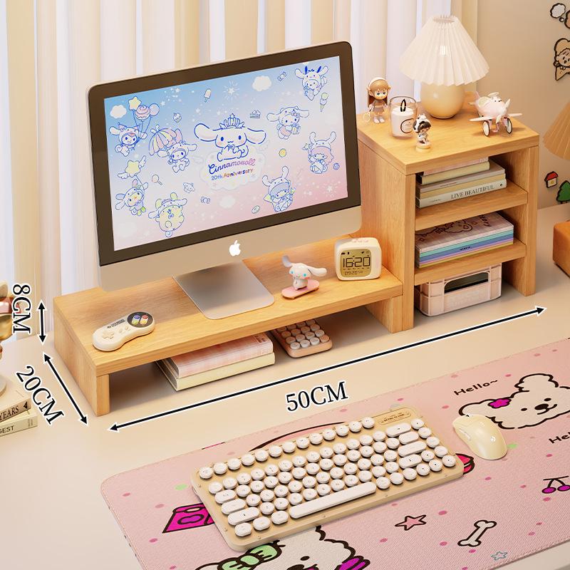 White Computer Monitor Stand with Drawer - Desk Riser for Girls