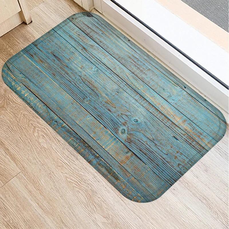 1Pcs Wood Stone Pattern Kitchen Entrance Door Mat Coral Velvet Carpet Doormat Indoor Outdoor Floor Mats Anti-Slip Rug