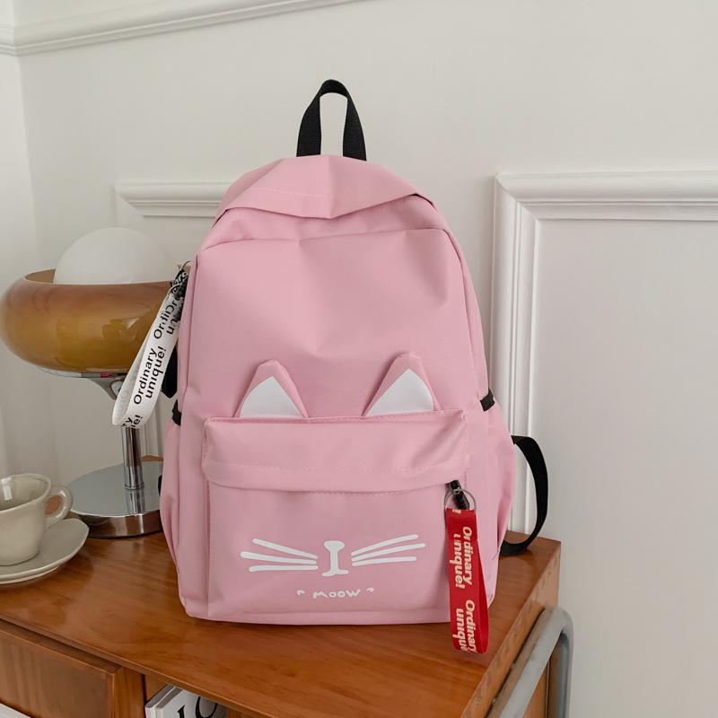 Trendy Cat Ear Canvas Backpack - Versatile School Style for Students