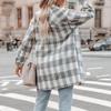Women's  And Winter Plaid Color Block Patchwork Coat With Pockets Lapel Classic British Style Tweed Coat