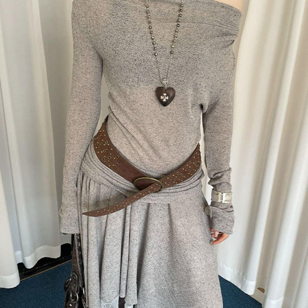 Harajuku Wide Waistband Rivet PU Leather Belt Retro Cowgirl Belt  Dress